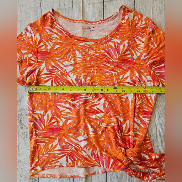 Casey Key •Size Large Petite• Tropical Print Leaf Casual Tee w/ Tie Soft Rayon - Picture 8 of 11